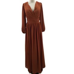 FORMAL PARTY 16 2x plus brown rust long sleeve bridesmaid maxi dress NEW B121